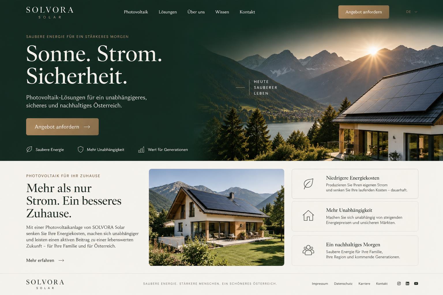 SOLVORA Solar – fiktives Landingpage-Konzept für einen österreichischen Photovoltaikanbieter